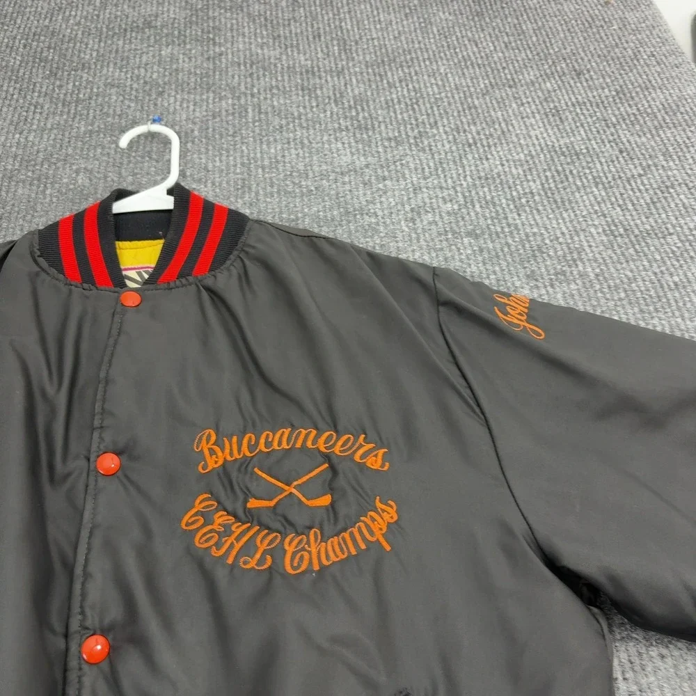 Vintage Buccaneers Alvin Jacket Mens XL Black Satin ECHL Champs Varsity Sporty